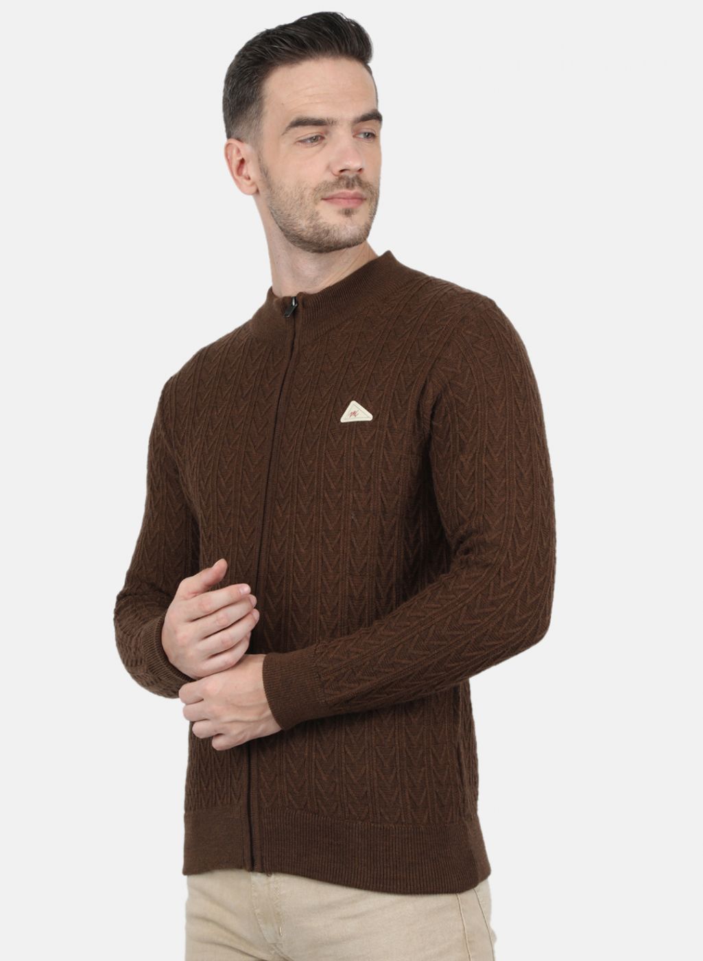 Men Brown Self Design Pullover