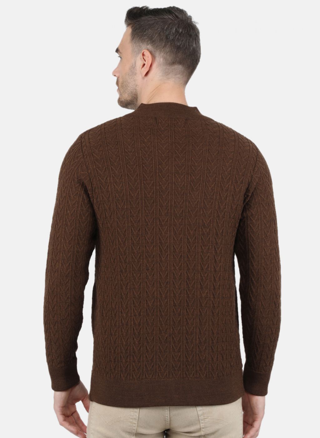 Men Brown Self Design Pullover