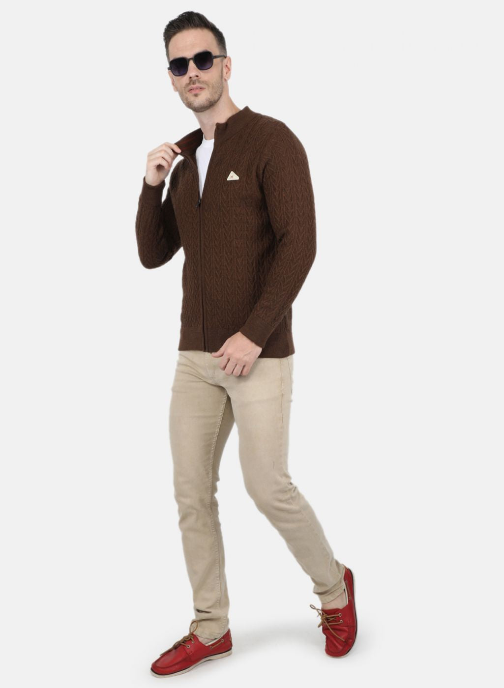 Men Brown Self Design Pullover