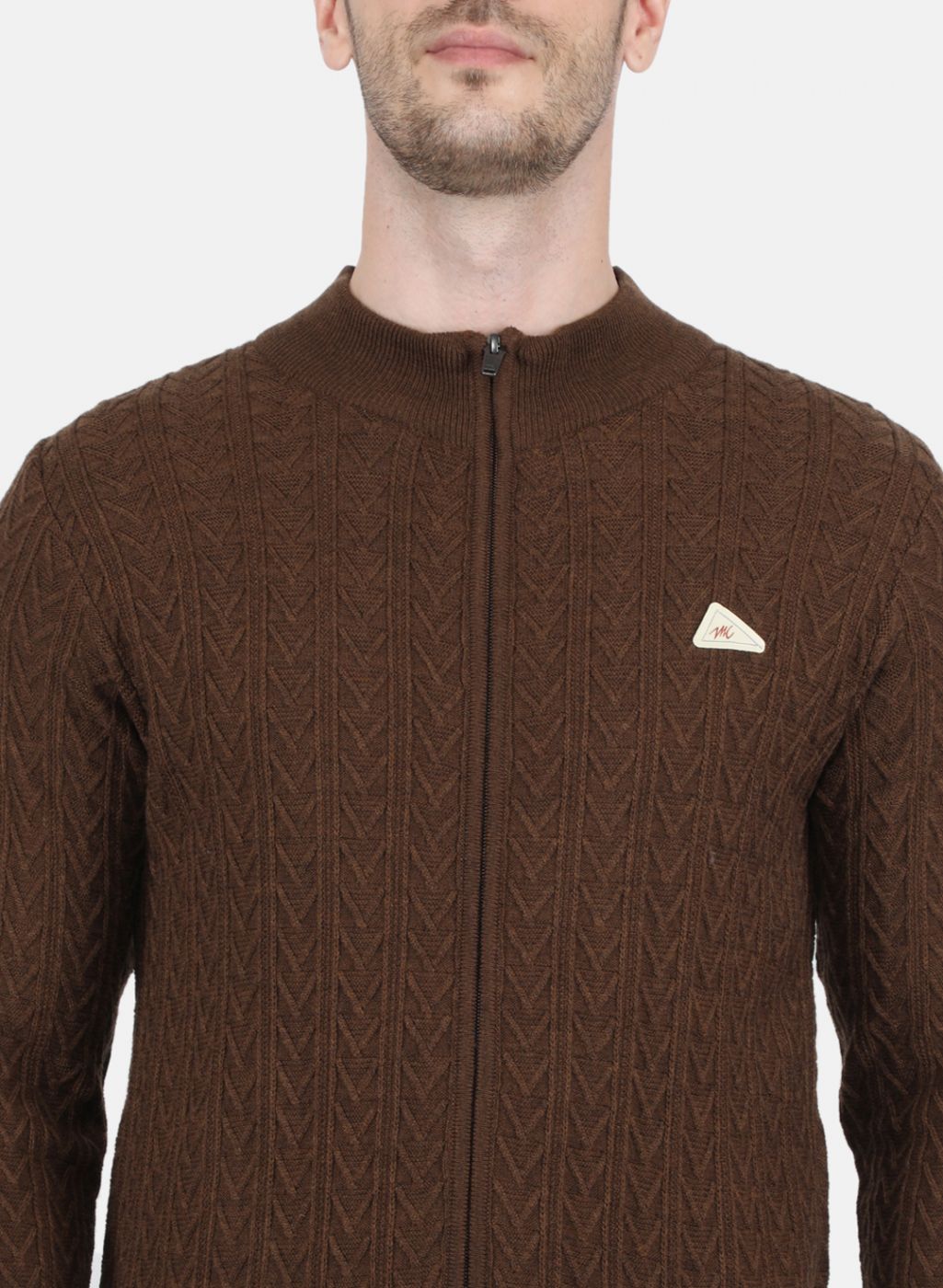 Men Brown Self Design Pullover