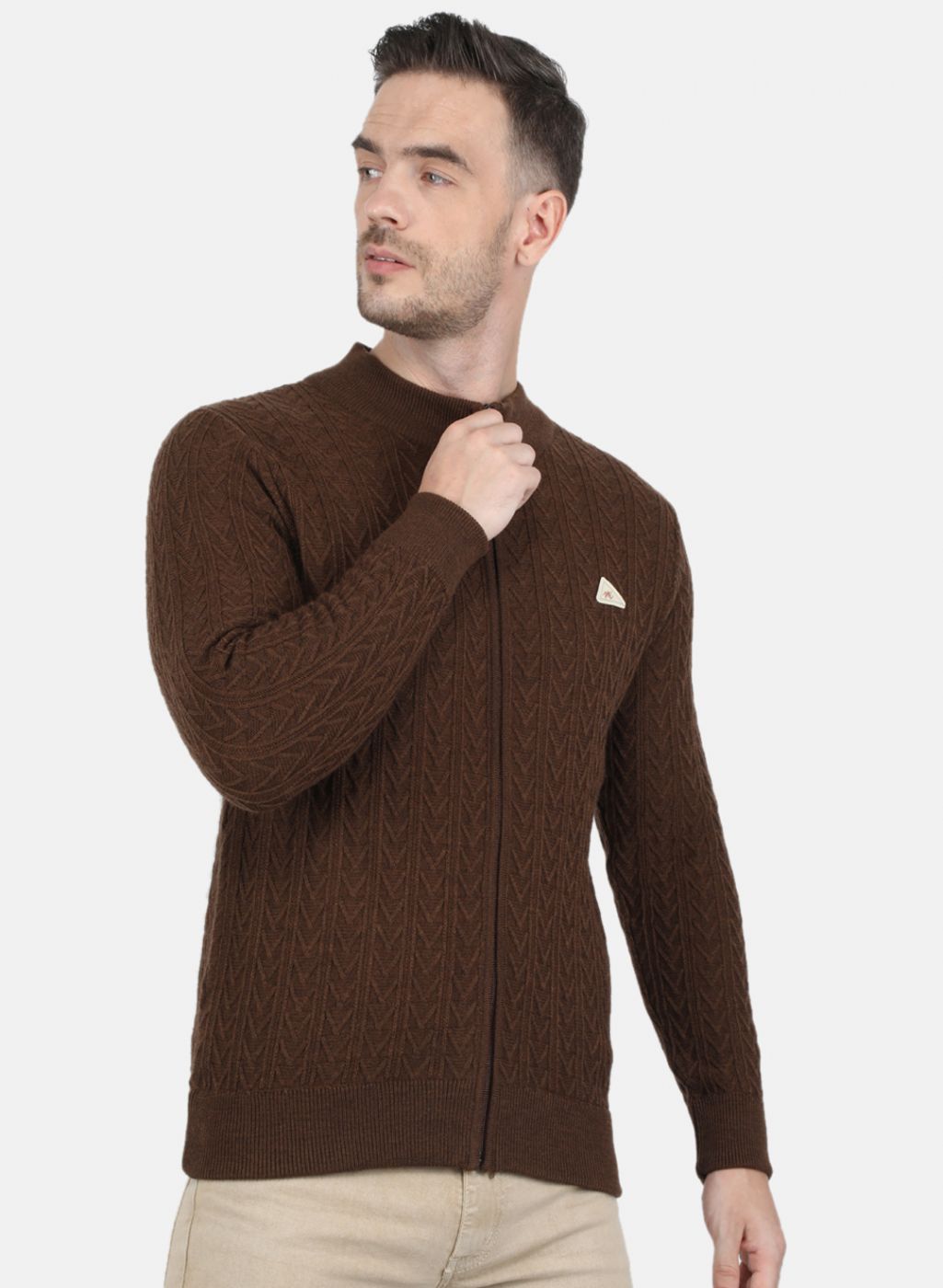 Men Brown Self Design Pullover