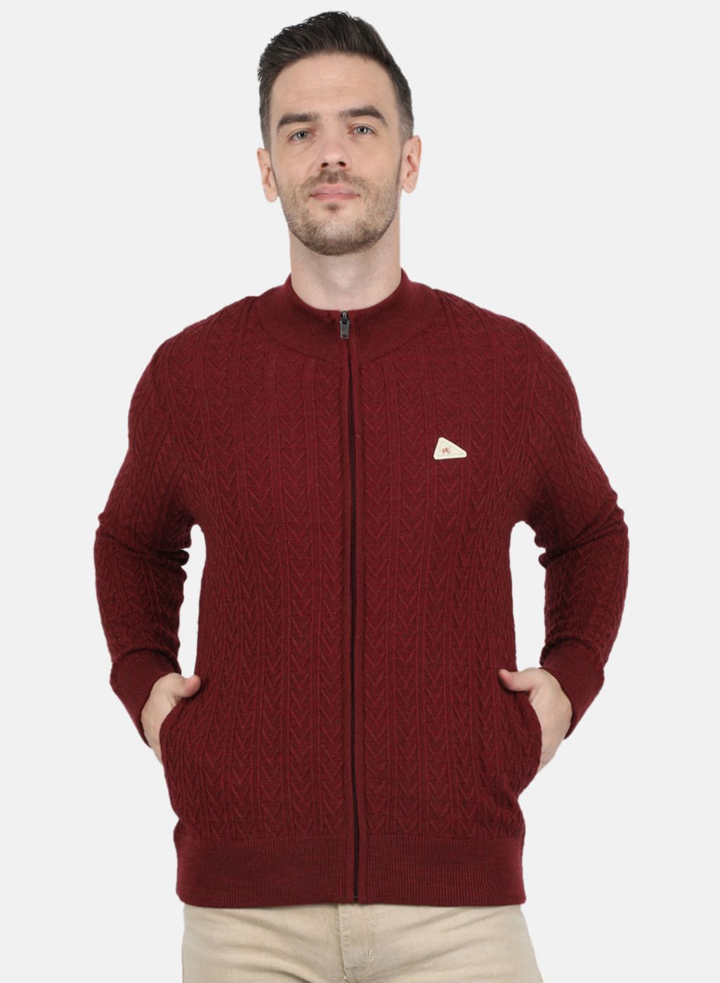 Men Maroon Self Design Pullover