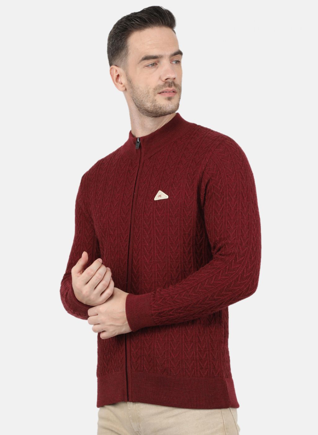 Men Maroon Self Design Pullover