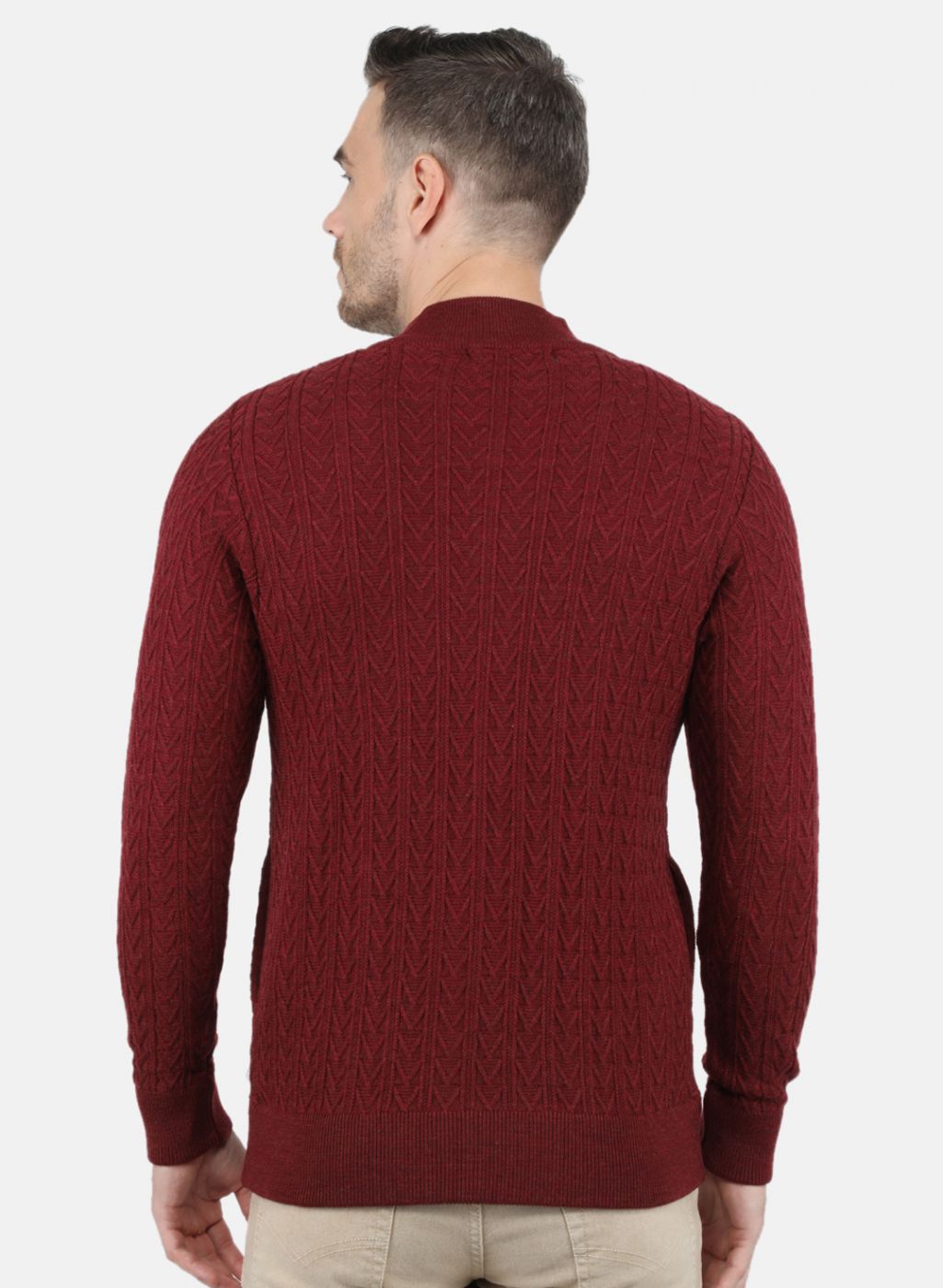 Men Maroon Self Design Pullover