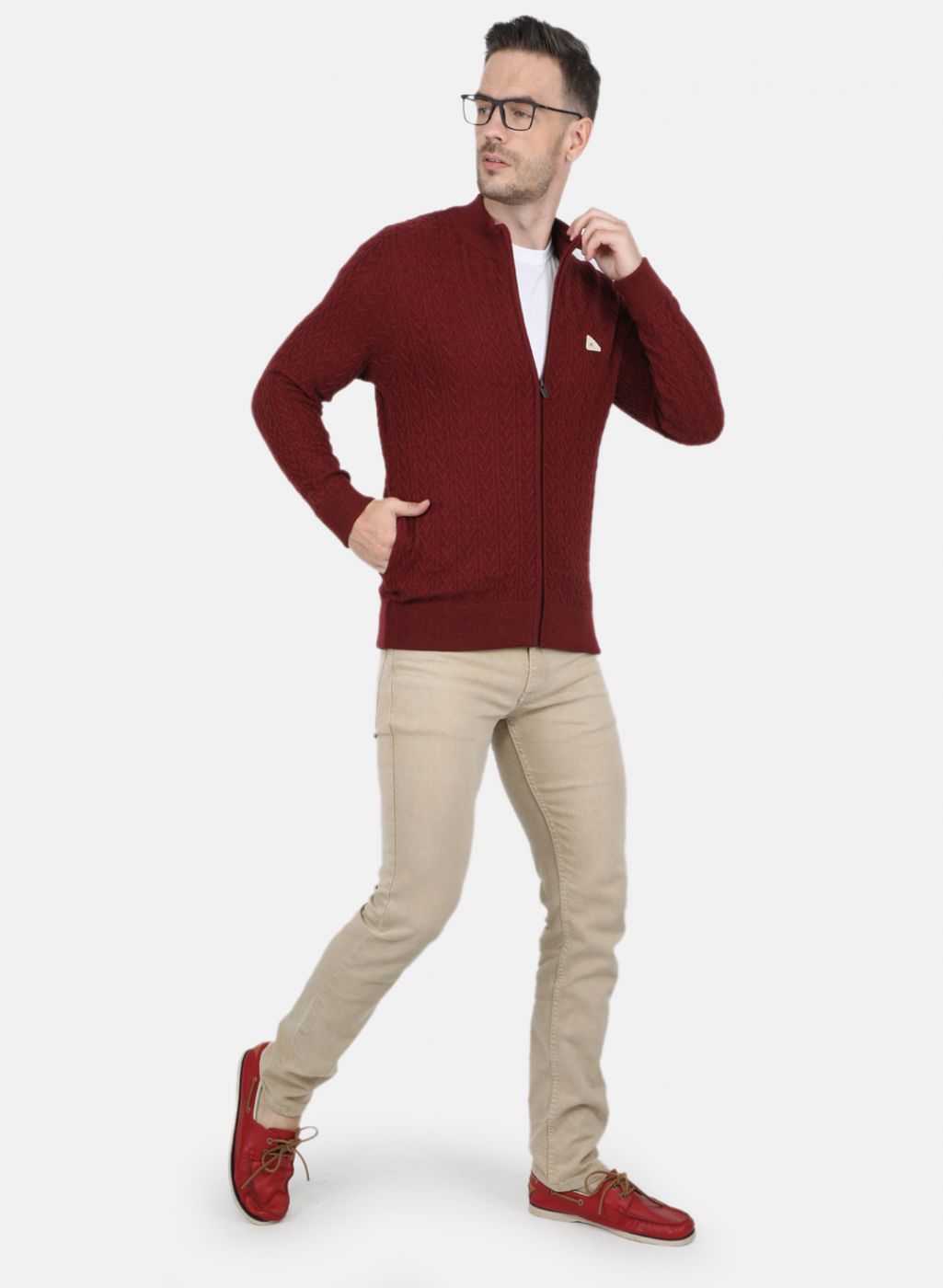 Men Maroon Self Design Pullover