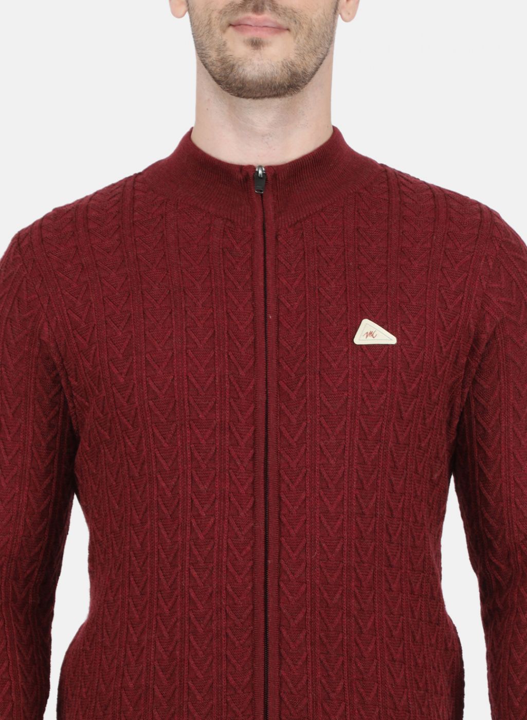 Men Maroon Self Design Pullover