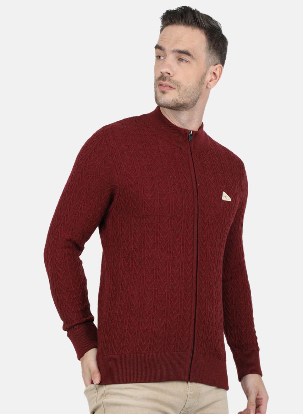 Men Maroon Self Design Pullover