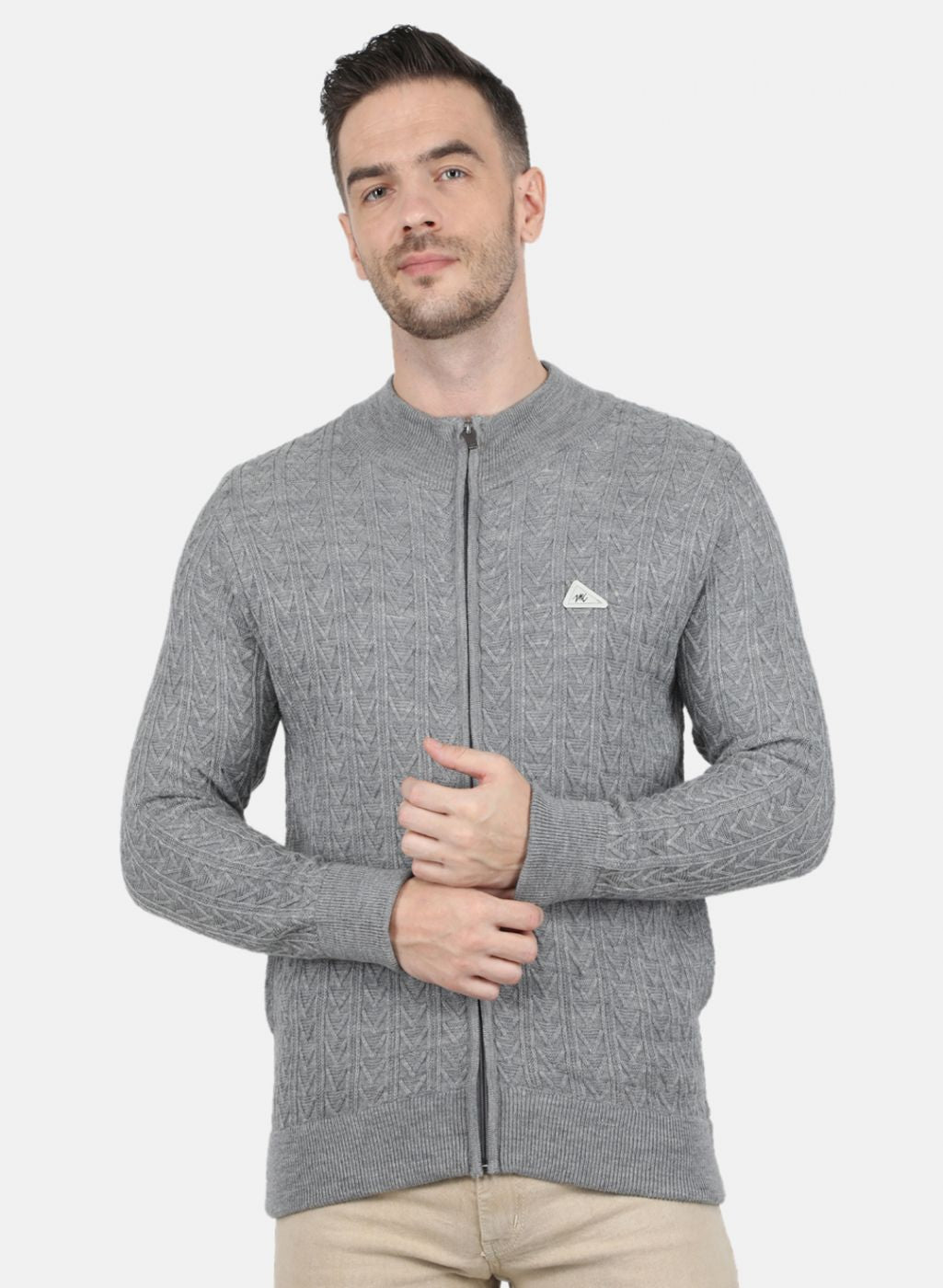 Men Grey Self Design Pullover