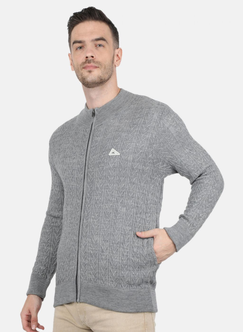 Men Grey Self Design Pullover