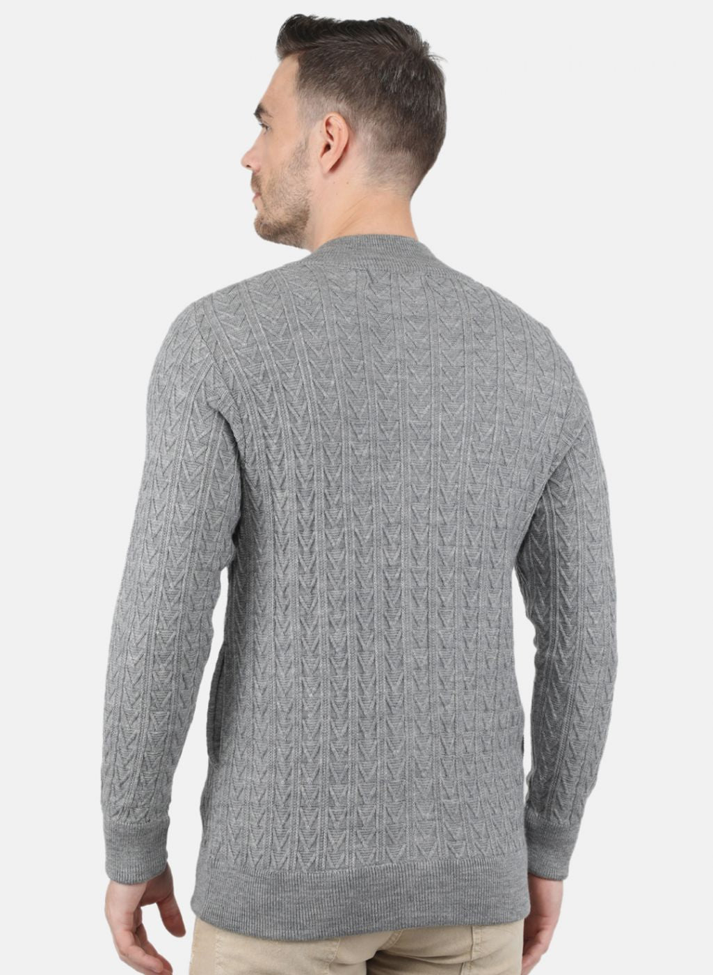 Men Grey Self Design Pullover