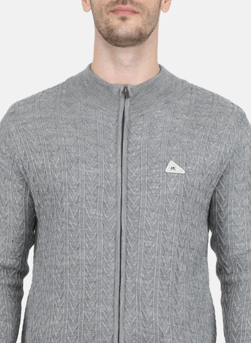 Men Grey Self Design Pullover