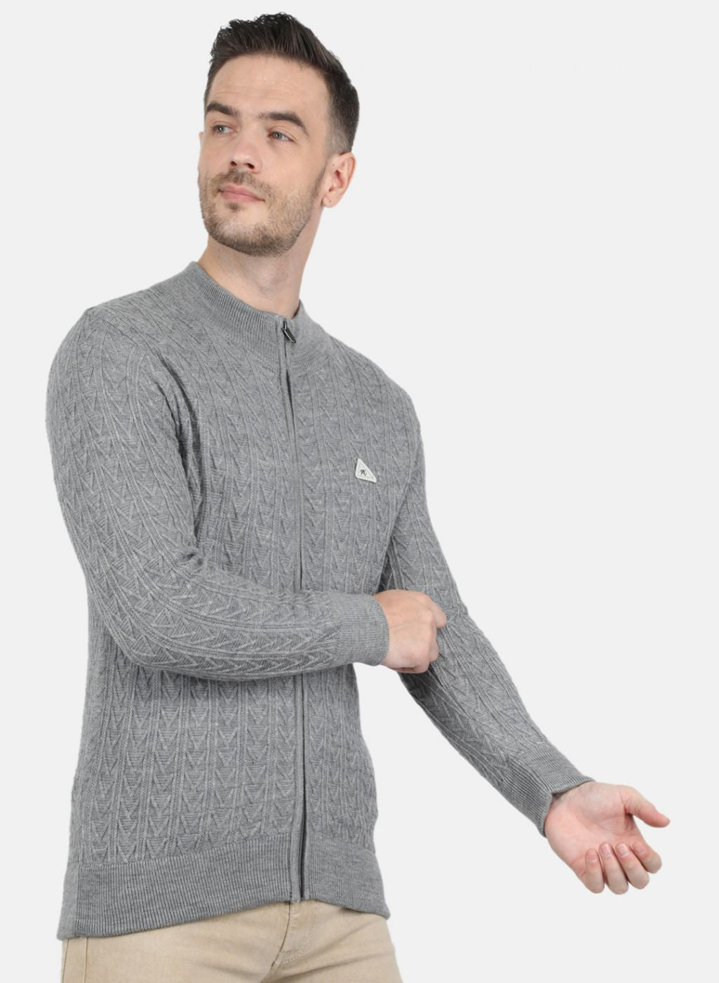 Men Grey Self Design Pullover