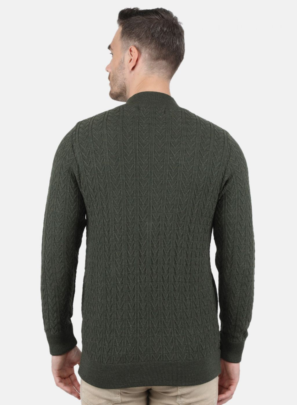 Men Olive Self Design Pullover