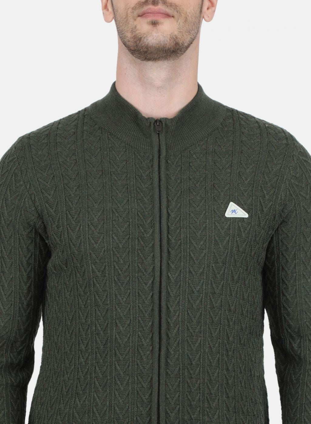 Men Olive Self Design Pullover