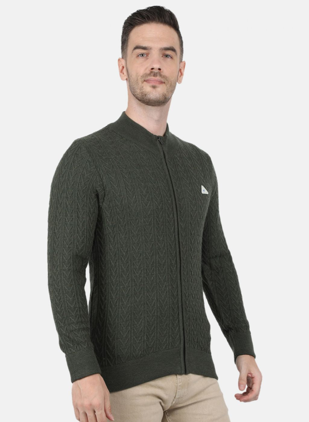 Men Olive Self Design Pullover