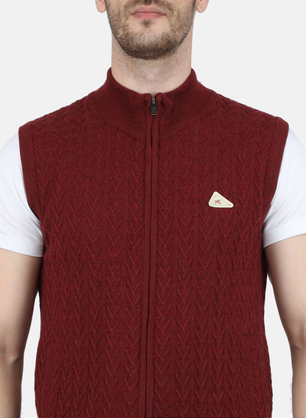 Men Maroon Self Design Sweater