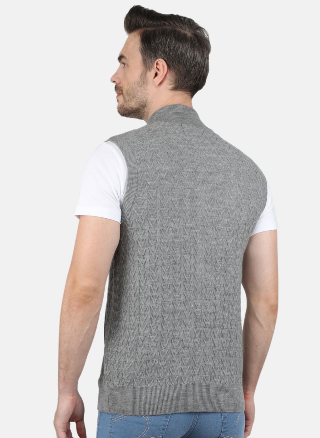 Men Grey Self Design Sweater