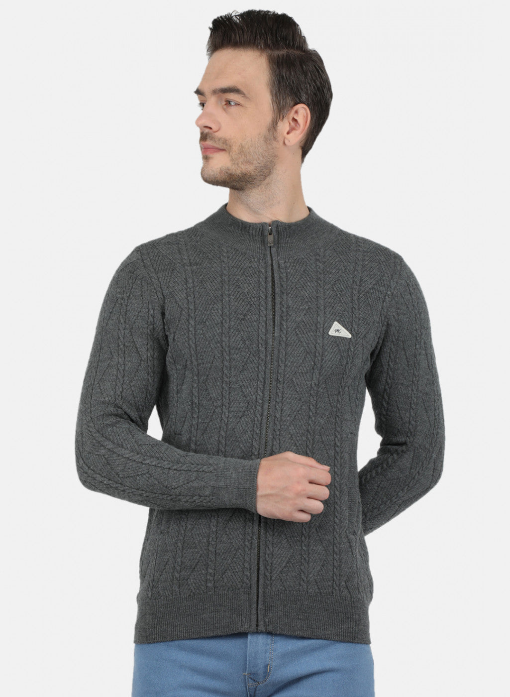 Men Olive Self Design Pullover