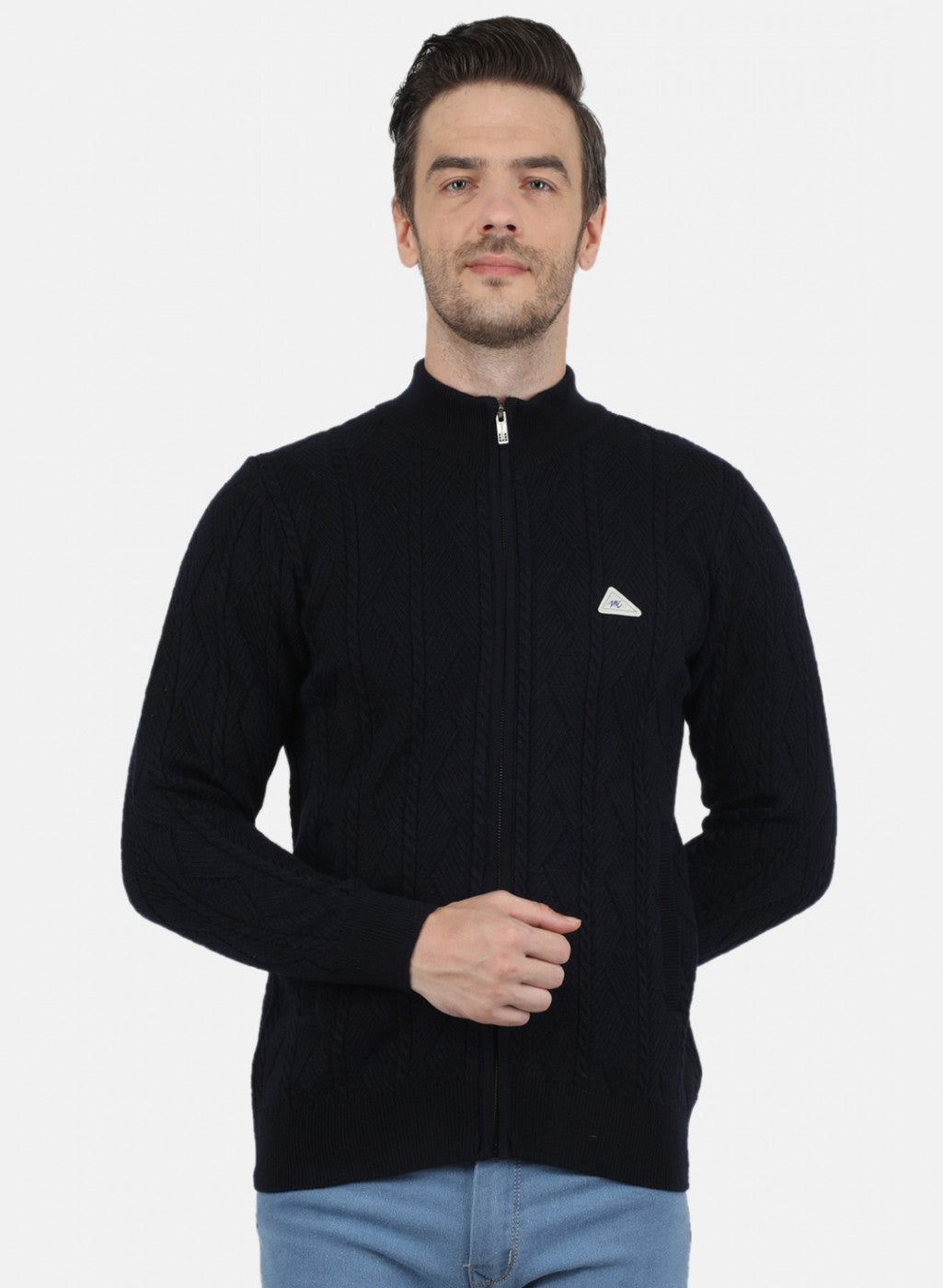 Men NAvy Blue Self Design Pullover