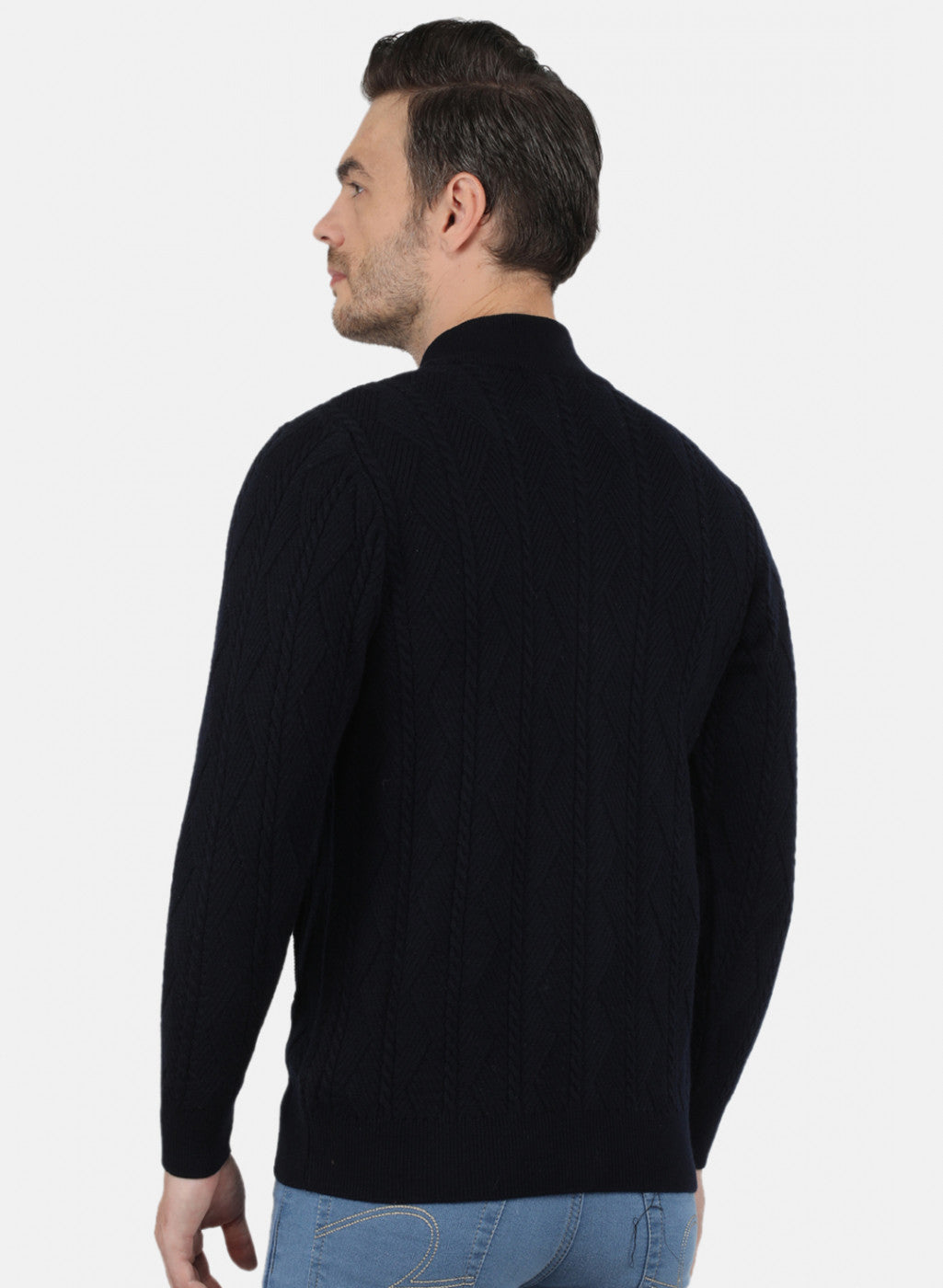 Men NAvy Blue Self Design Pullover