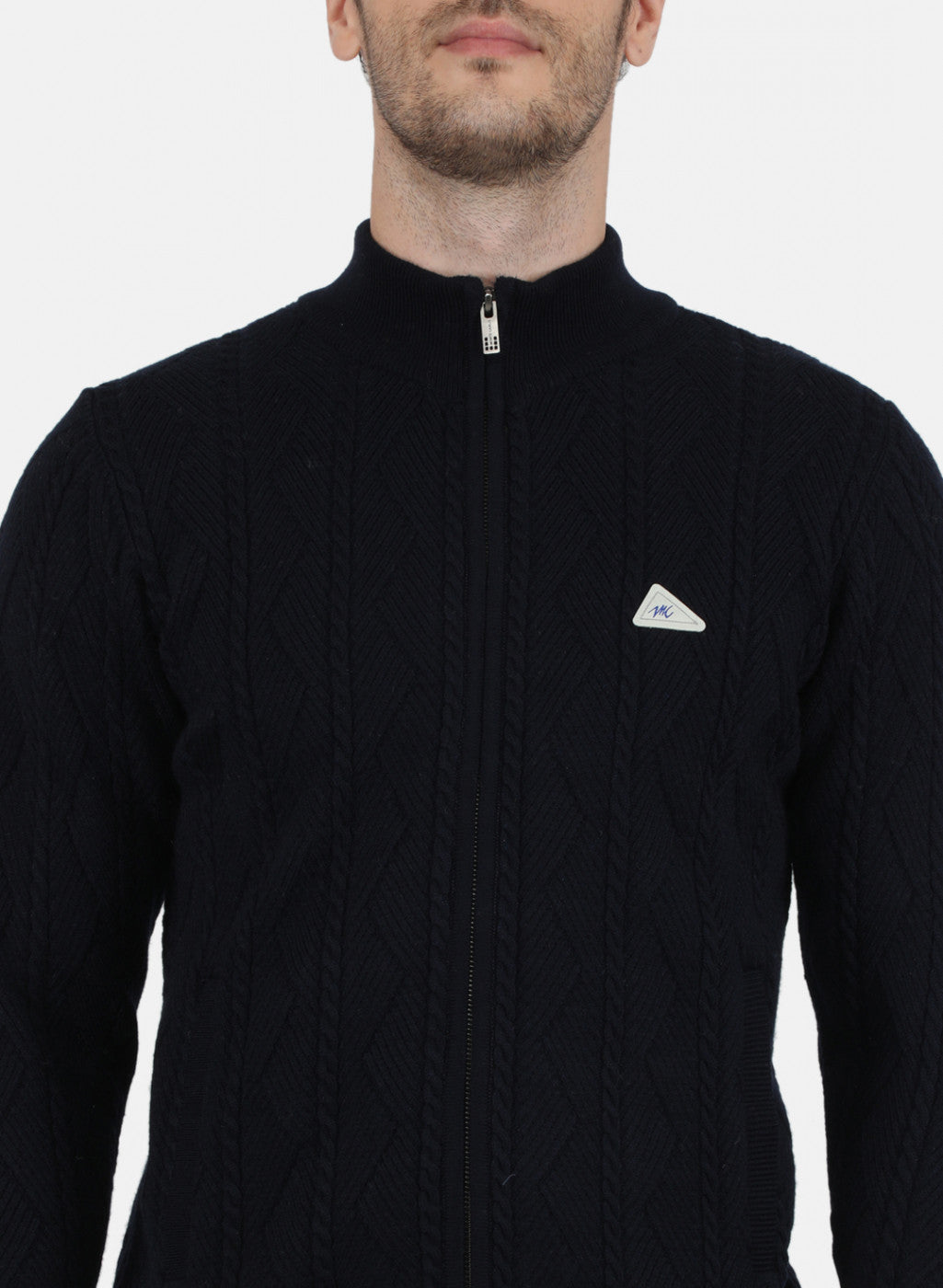 Men NAvy Blue Self Design Pullover