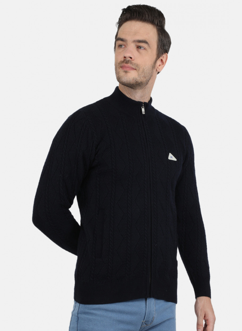 Men NAvy Blue Self Design Pullover