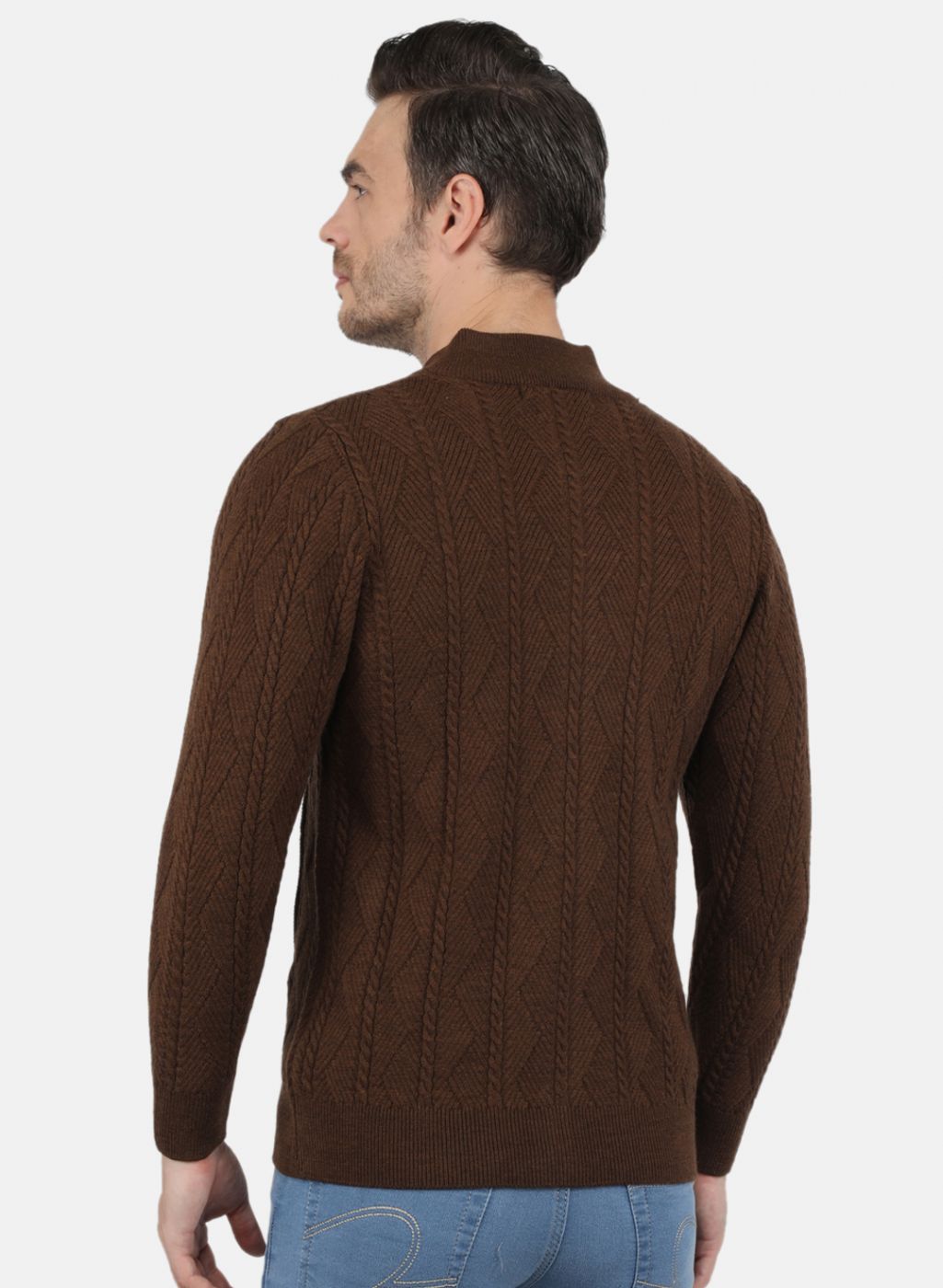 Men Brown Self Design Pullover