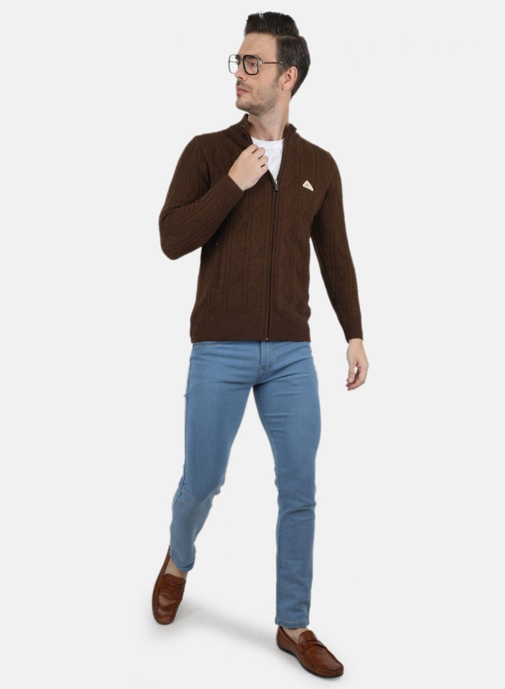 Men Brown Self Design Pullover