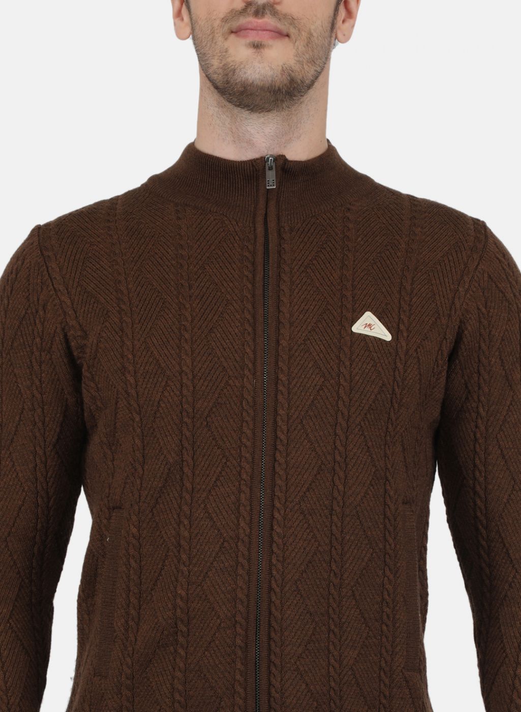 Men Brown Self Design Pullover