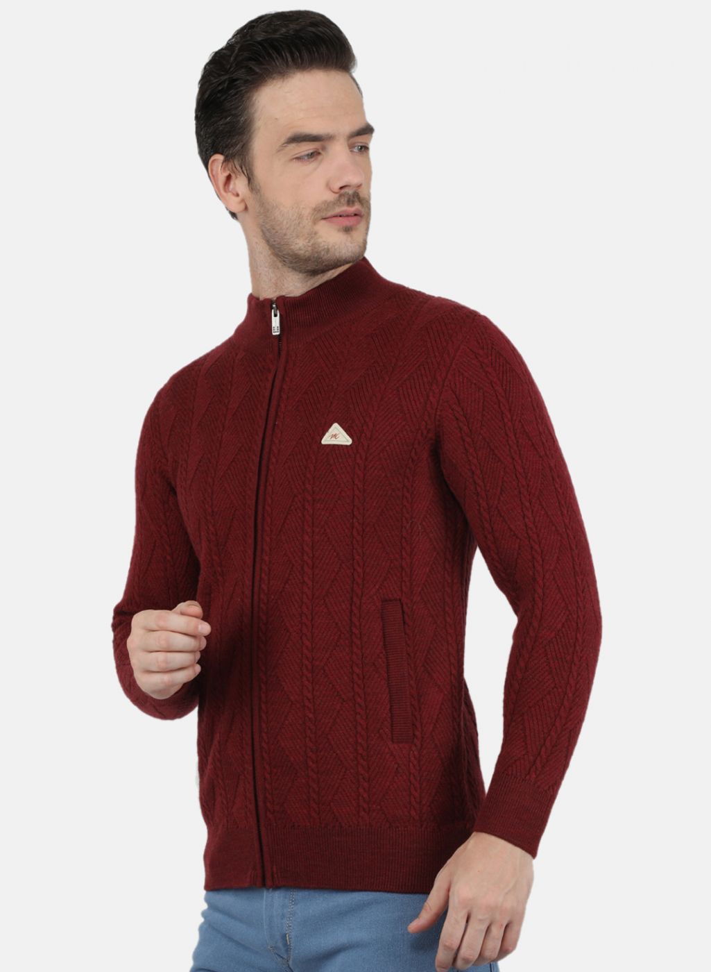 Men Maroon Self Design Pullover