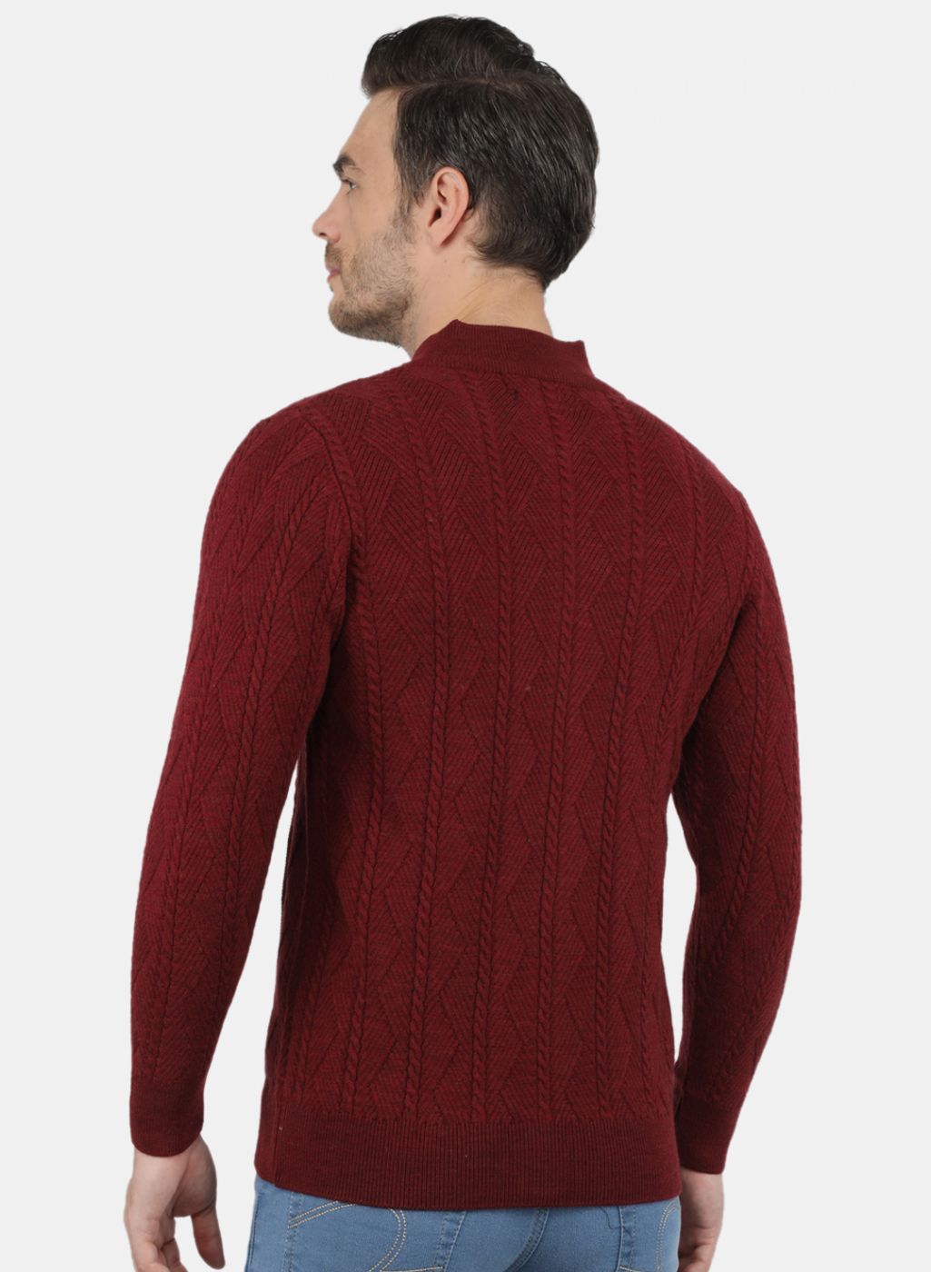 Men Maroon Self Design Pullover