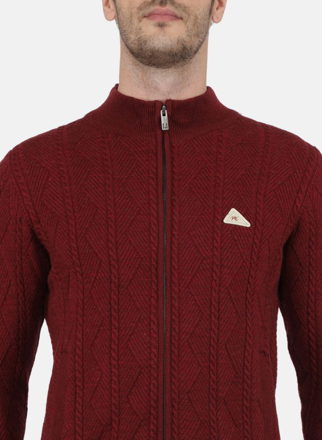 Men Maroon Self Design Pullover