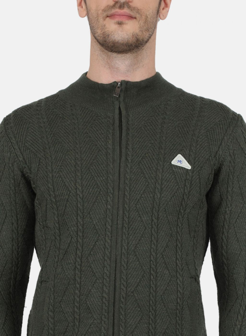 Men Olive Self Design Pullover