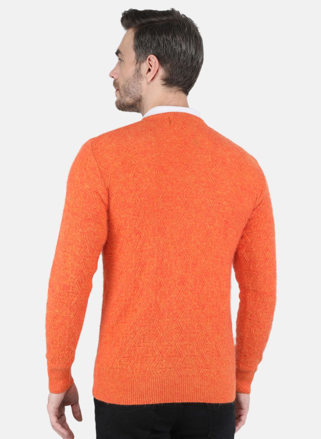 Men Orange Self design Pullover