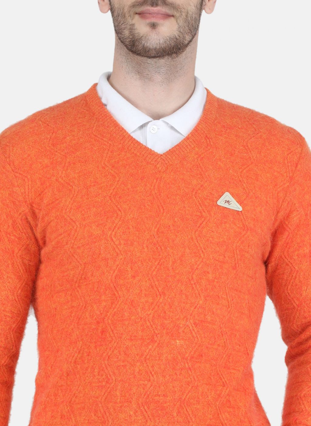 Men Orange Self design Pullover