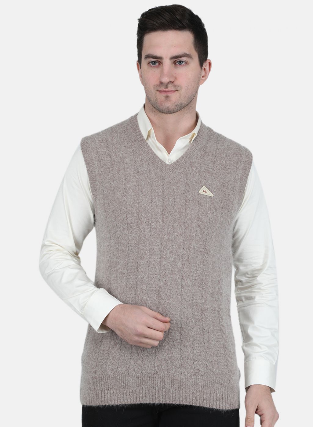 Men Beige Self Design Sweater