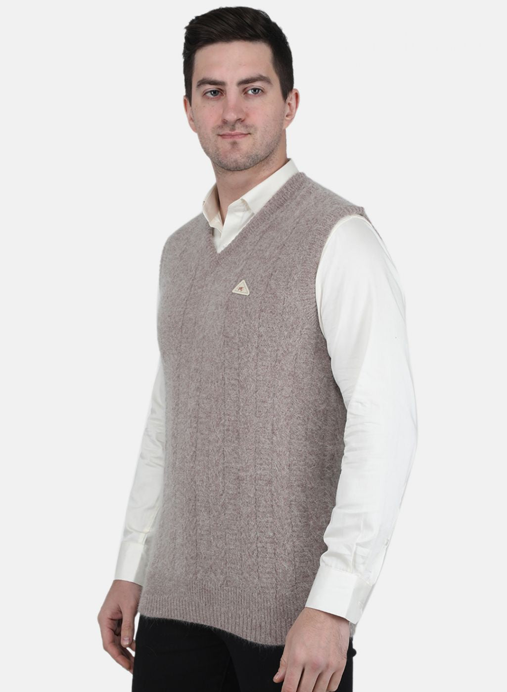 Men Beige Self Design Sweater