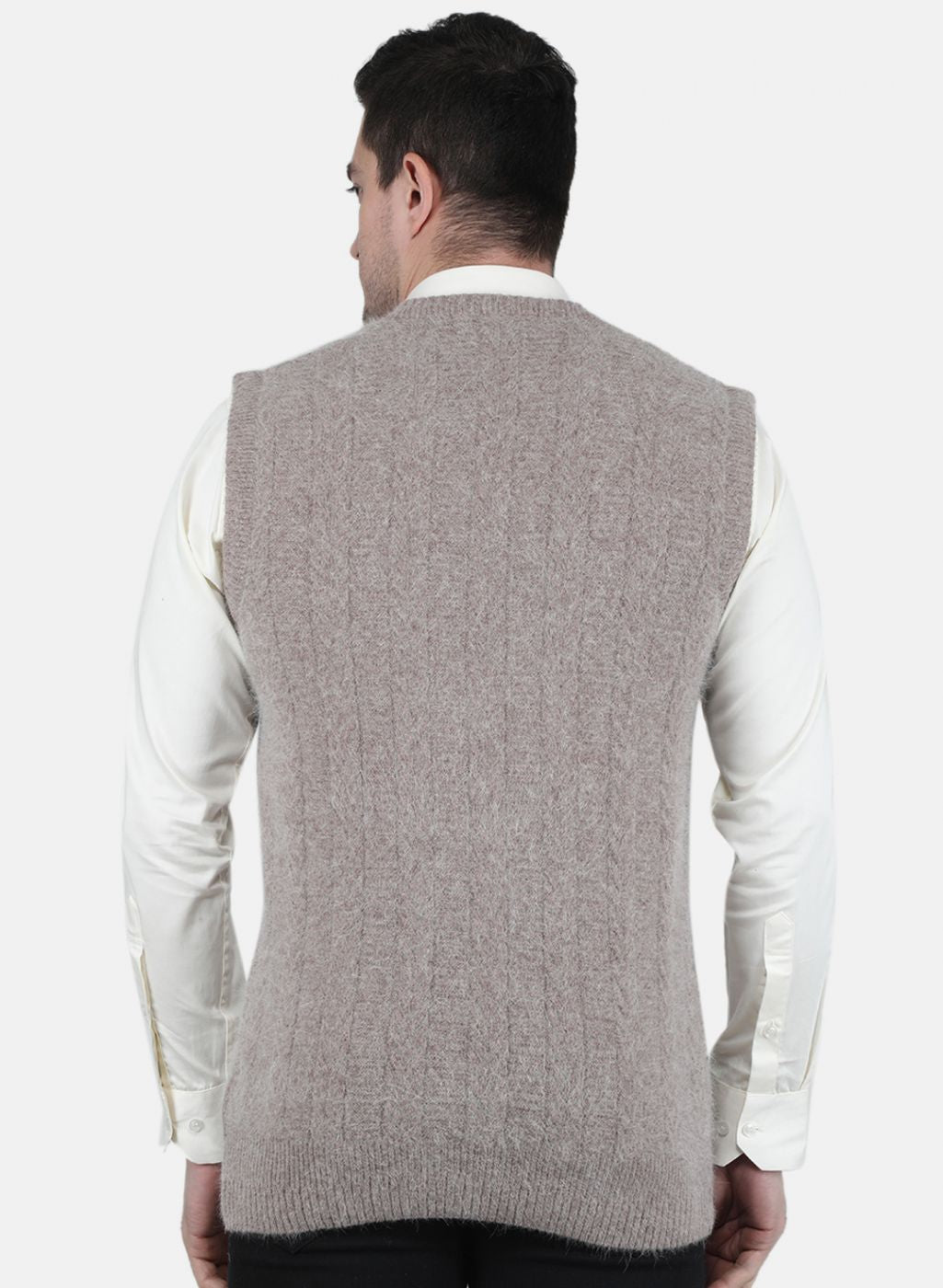 Men Beige Self Design Sweater