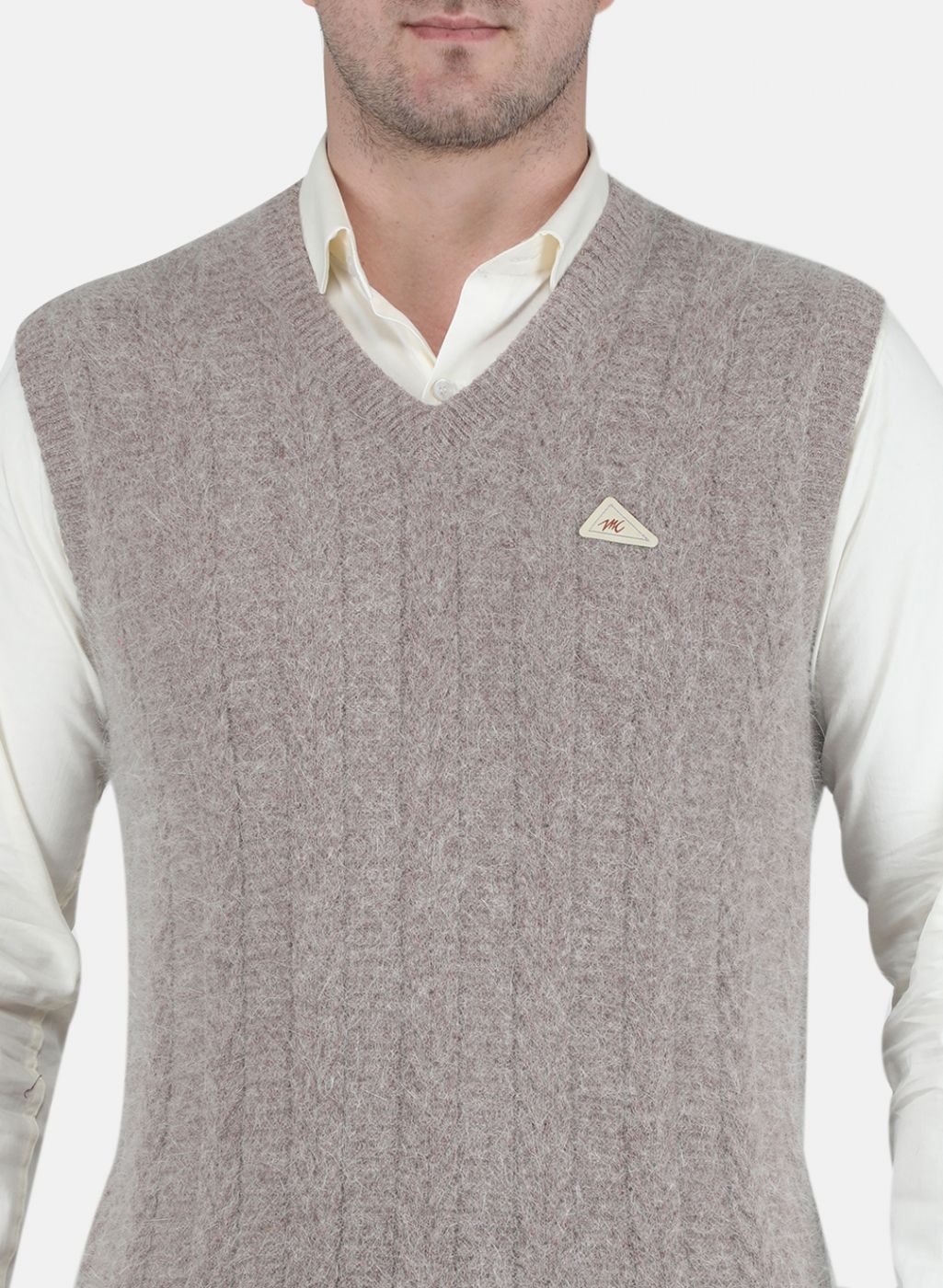 Men Beige Self Design Sweater