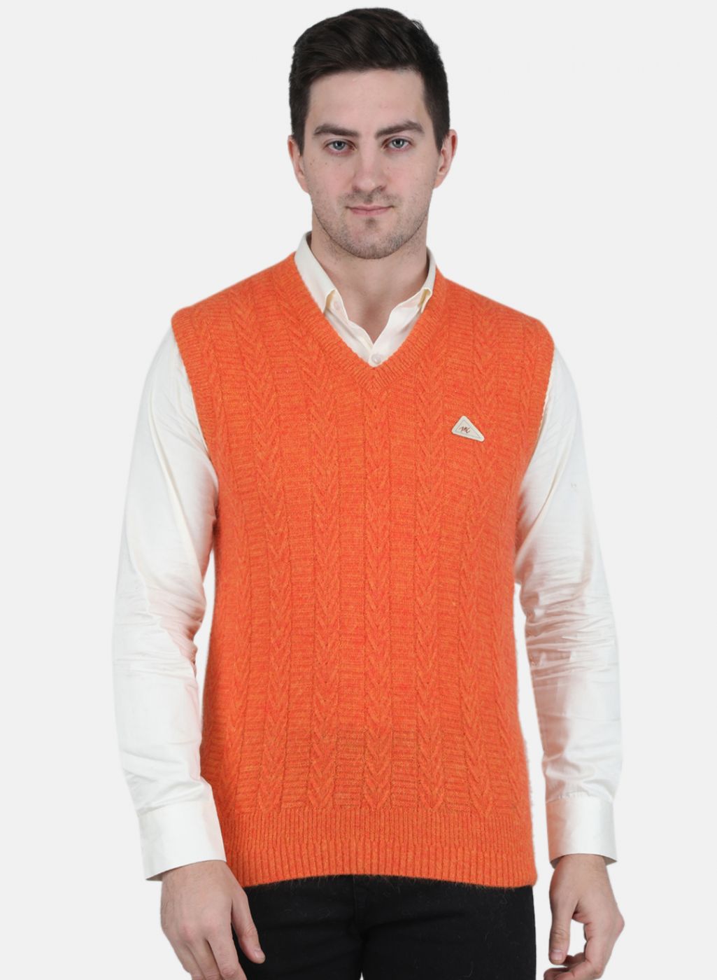 Men Orange Self Design Sweater