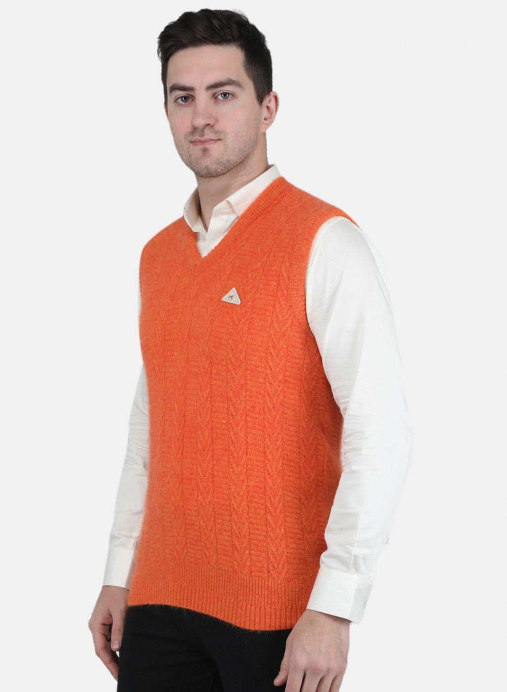 Men Orange Self Design Sweater