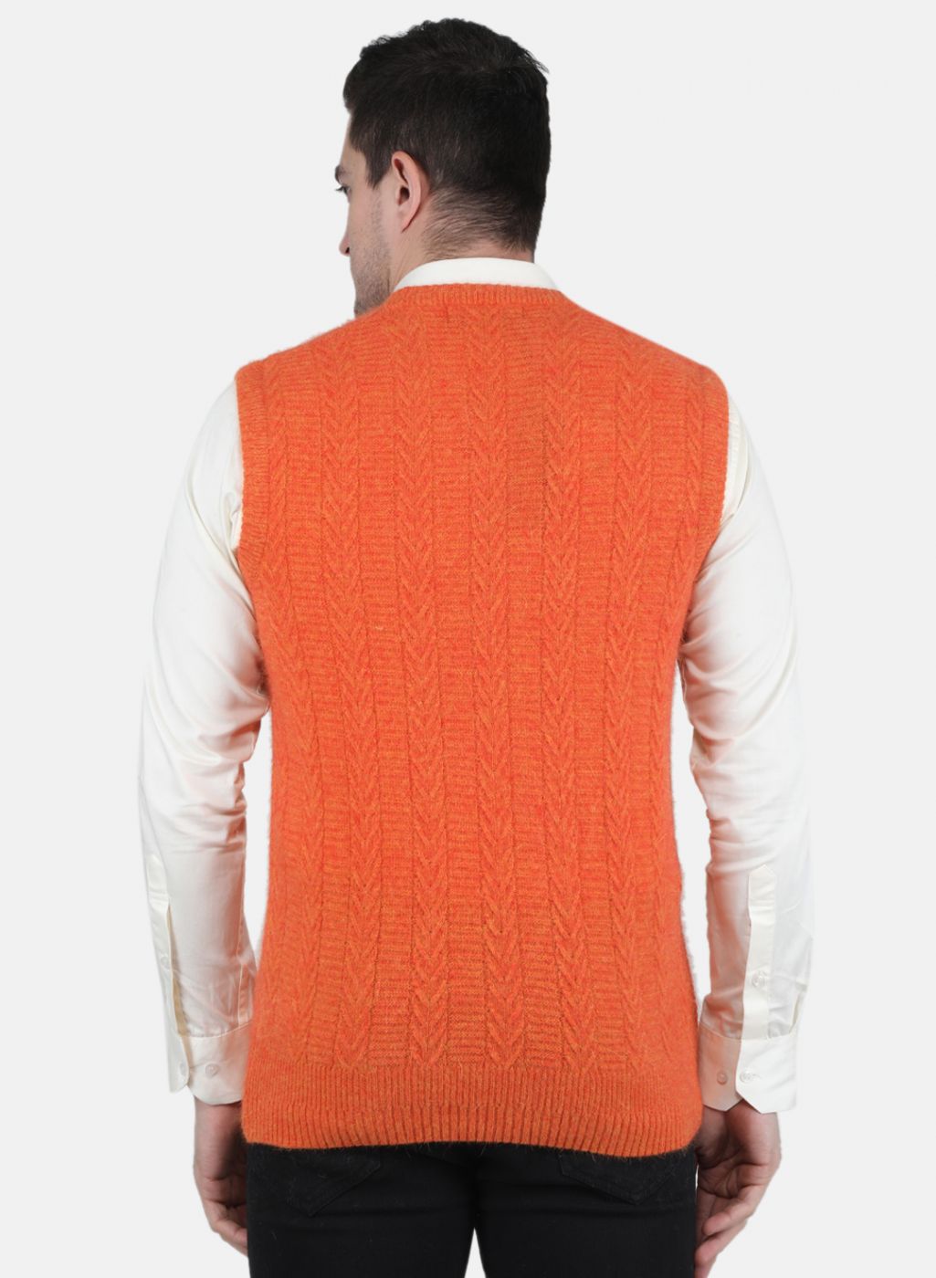 Men Orange Self Design Sweater