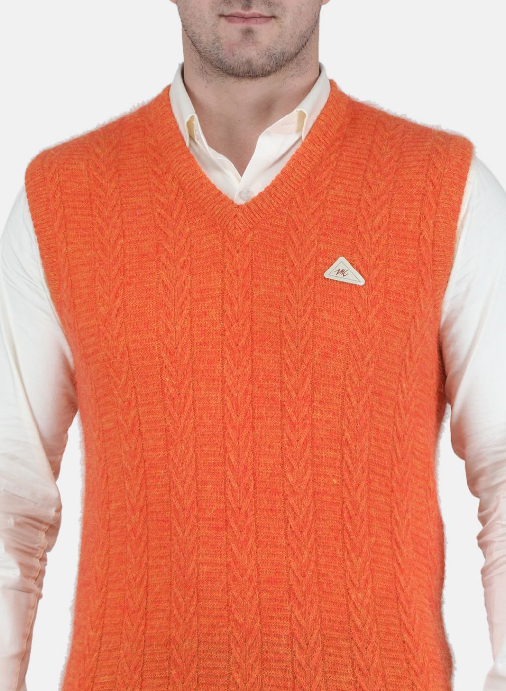 Men Orange Self Design Sweater