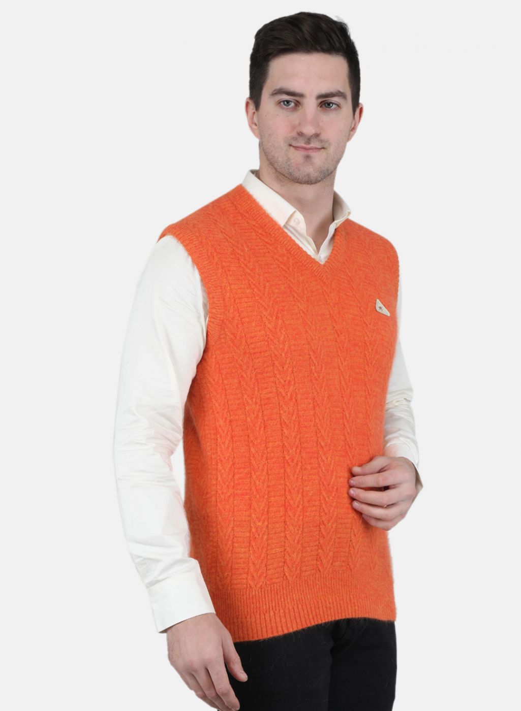 Men Orange Self Design Sweater