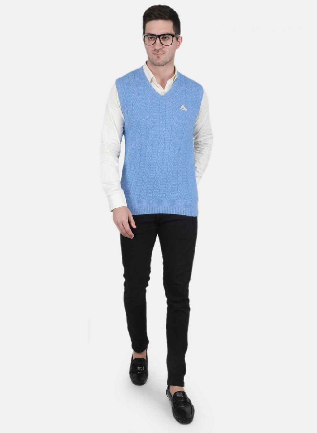 Men Blue Self Design Sweater