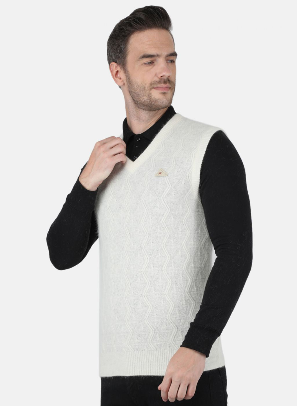 Men White Self Design Sweater