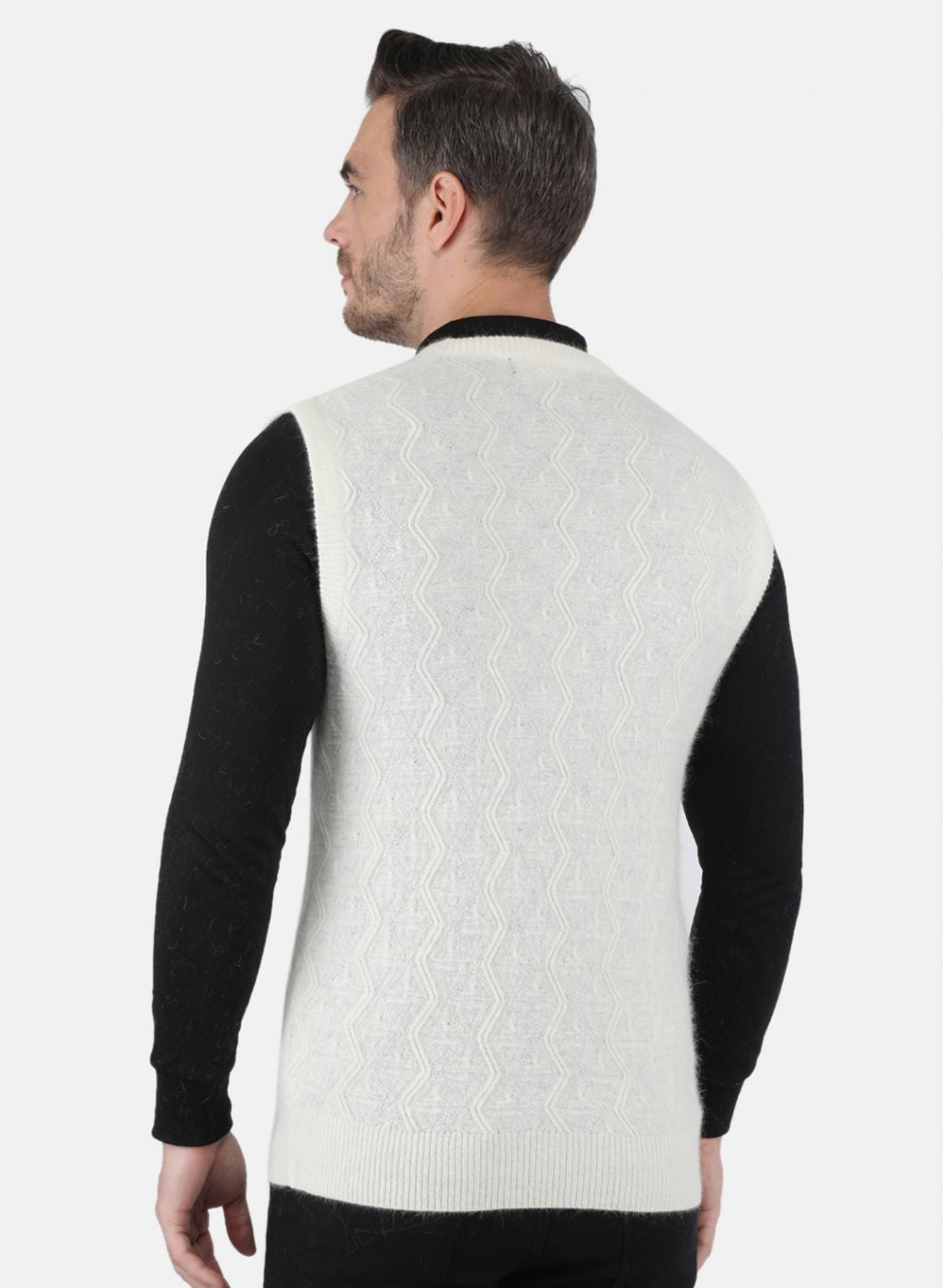 Men White Self Design Sweater