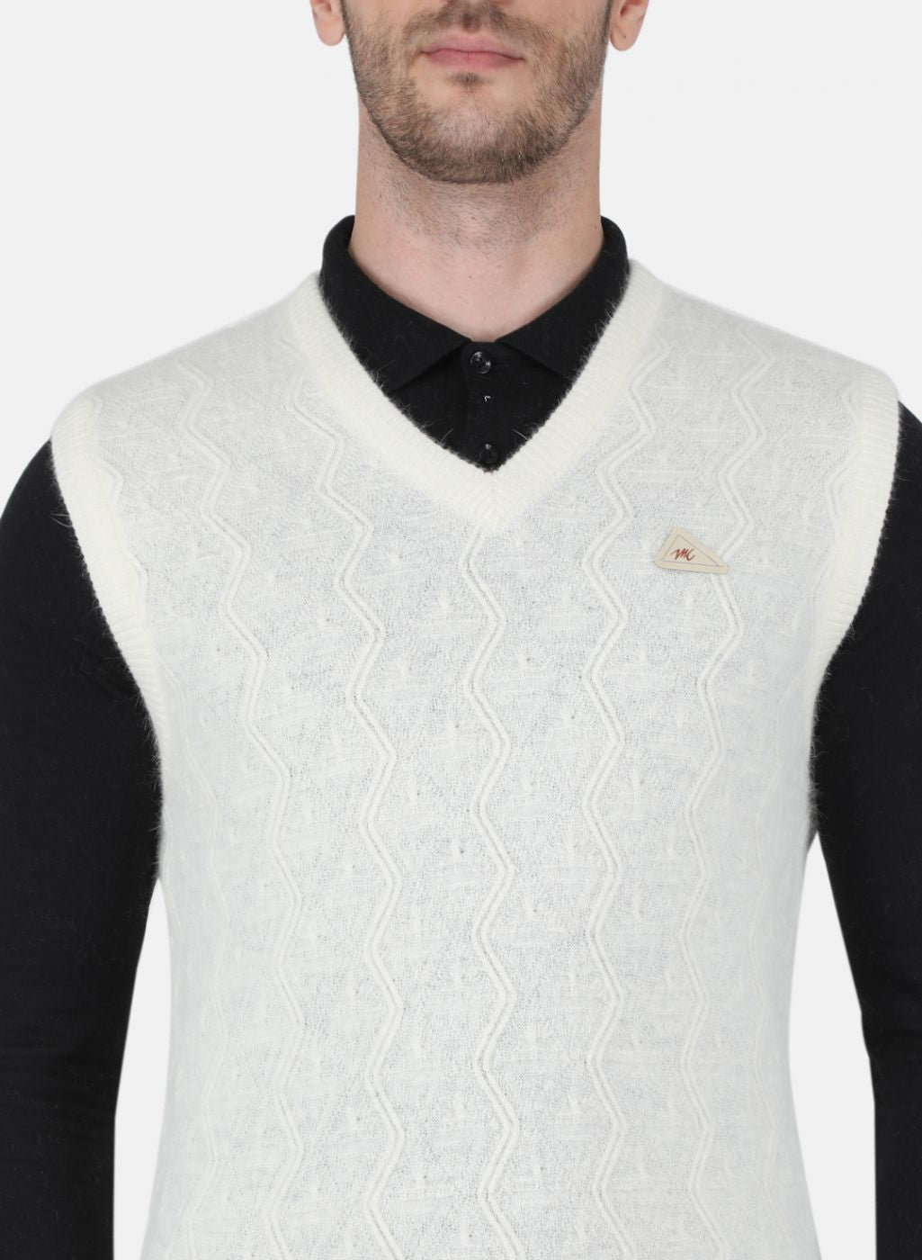 Men White Self Design Sweater