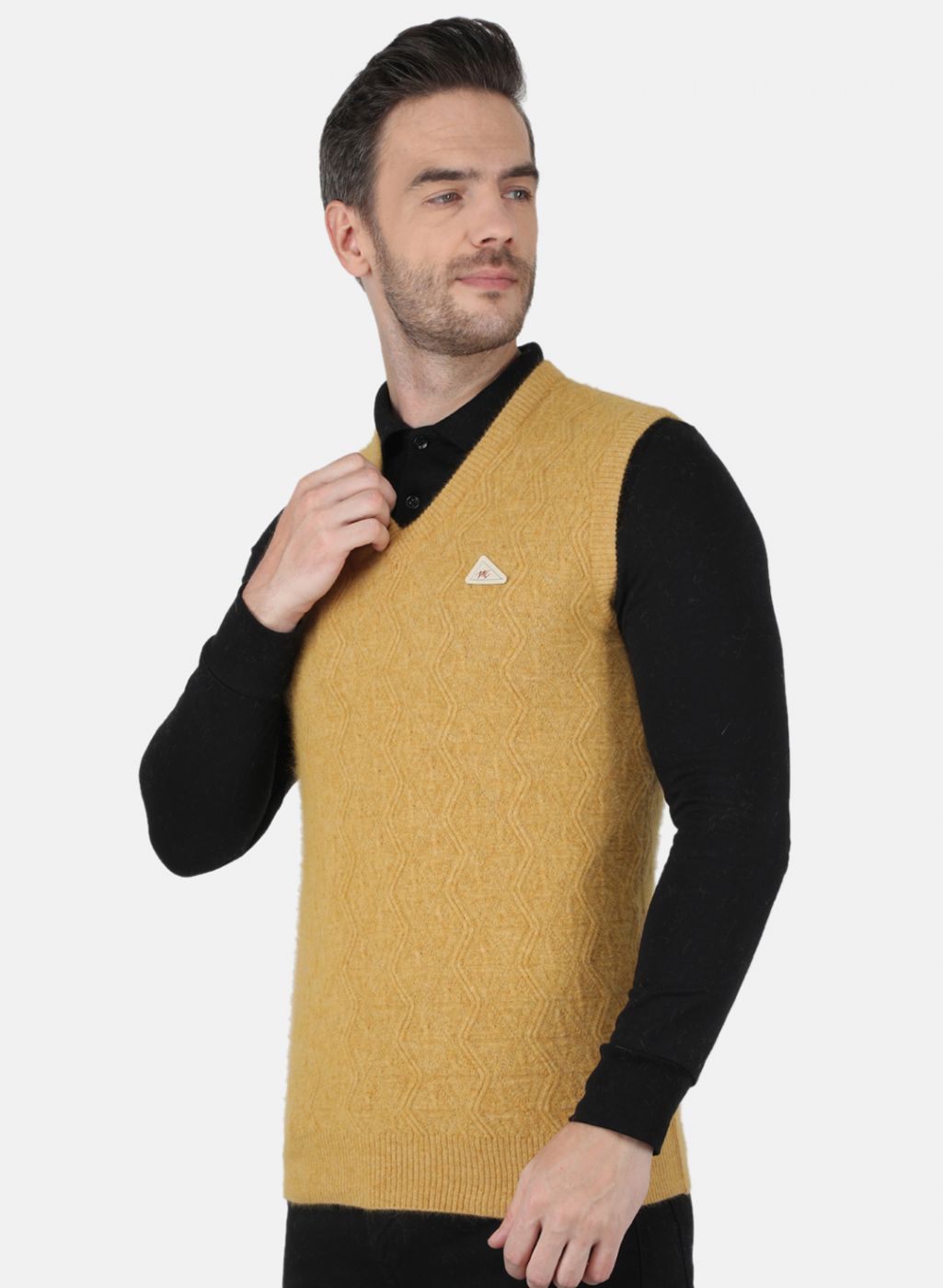 Men Yellow Self Design Sweater