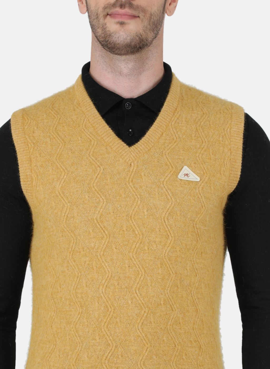 Men Yellow Self Design Sweater